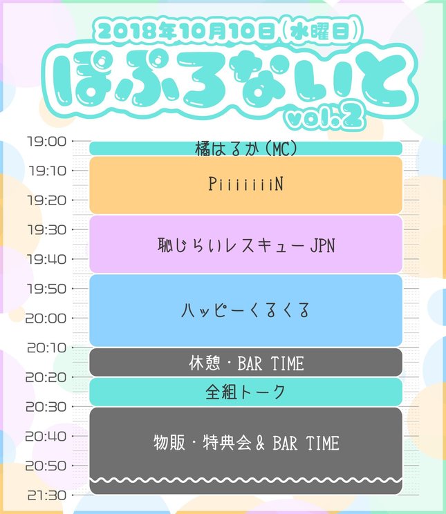 <ぽぷろないと vol.2>タイムテーブル